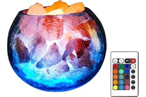 Zinyeme RGB Himalayan Salt Lamp with Dimmer, Remote and Adjustable Color Temperature, USB Himalayan Pink Salt Lamp with Blue Bowl