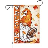 Wodison Fall Football Garden Flag 12x18 Inch Double Sided Outside, Gnome Welcome Autumn Maple Leaves Seasonal Yard Outdoor Flag