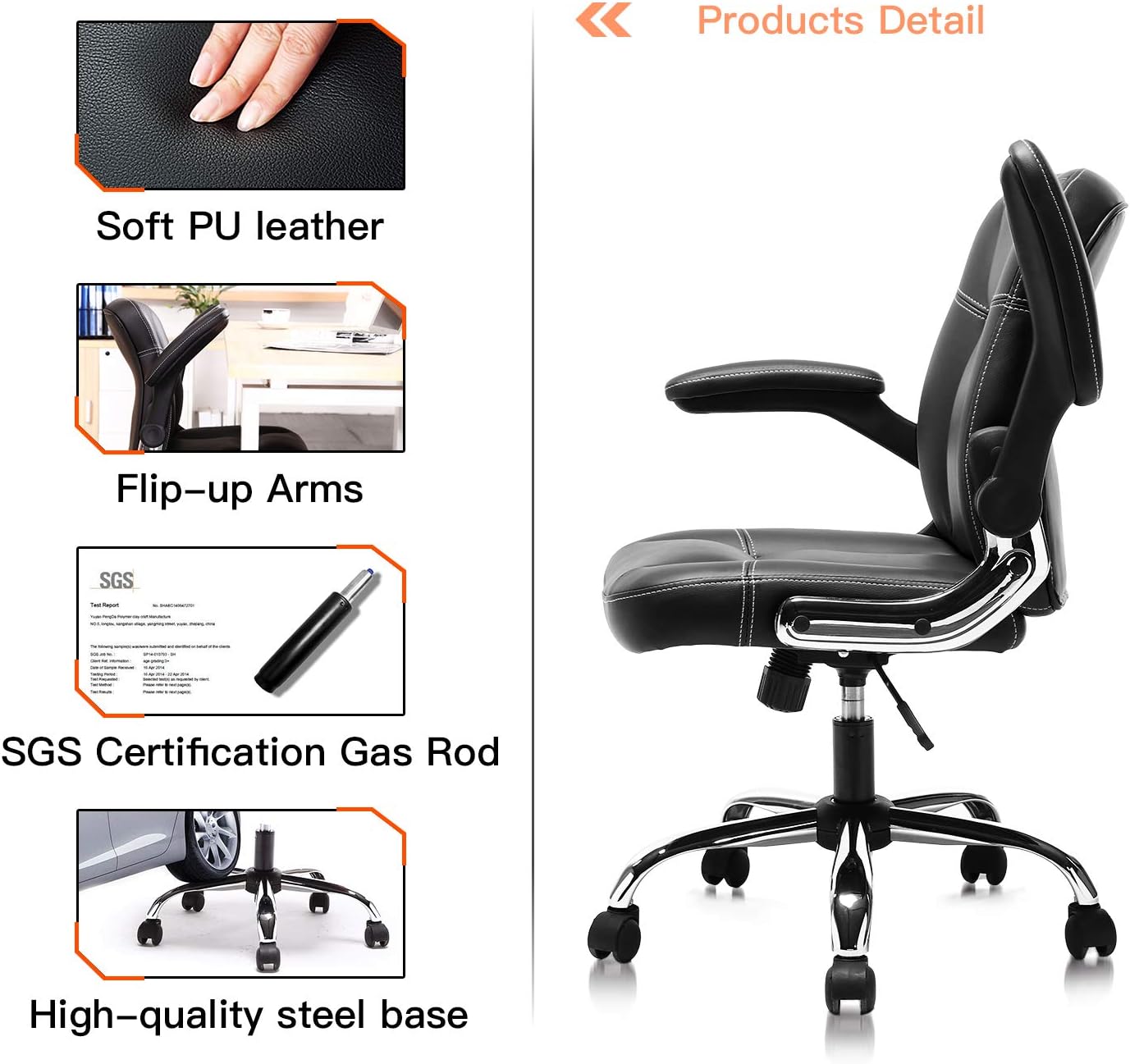 Mid-Back Ergonomic Office Faux PU Leather Chair Executive Computer Desk Chairs Managerial Executive Chairs: Furniture & Decor