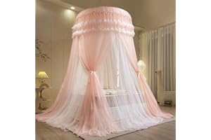 Lanpet Dreamy Princess Bed Canopy for Girls, Double Layer Sheer Mesh Canopy Curtain, Canopies Netting Room Decor Tent Mosquito Net for Kids & Adults Queen King Bed,Pink