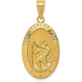 14k Yellow Gold Saint Christopher Oval Pendant Necklace for Travel Protection Solid Gold Patron Saint Medal Spiritual Religious Jewelry Devotional Faith Charm Polished Medallion for Men and Women