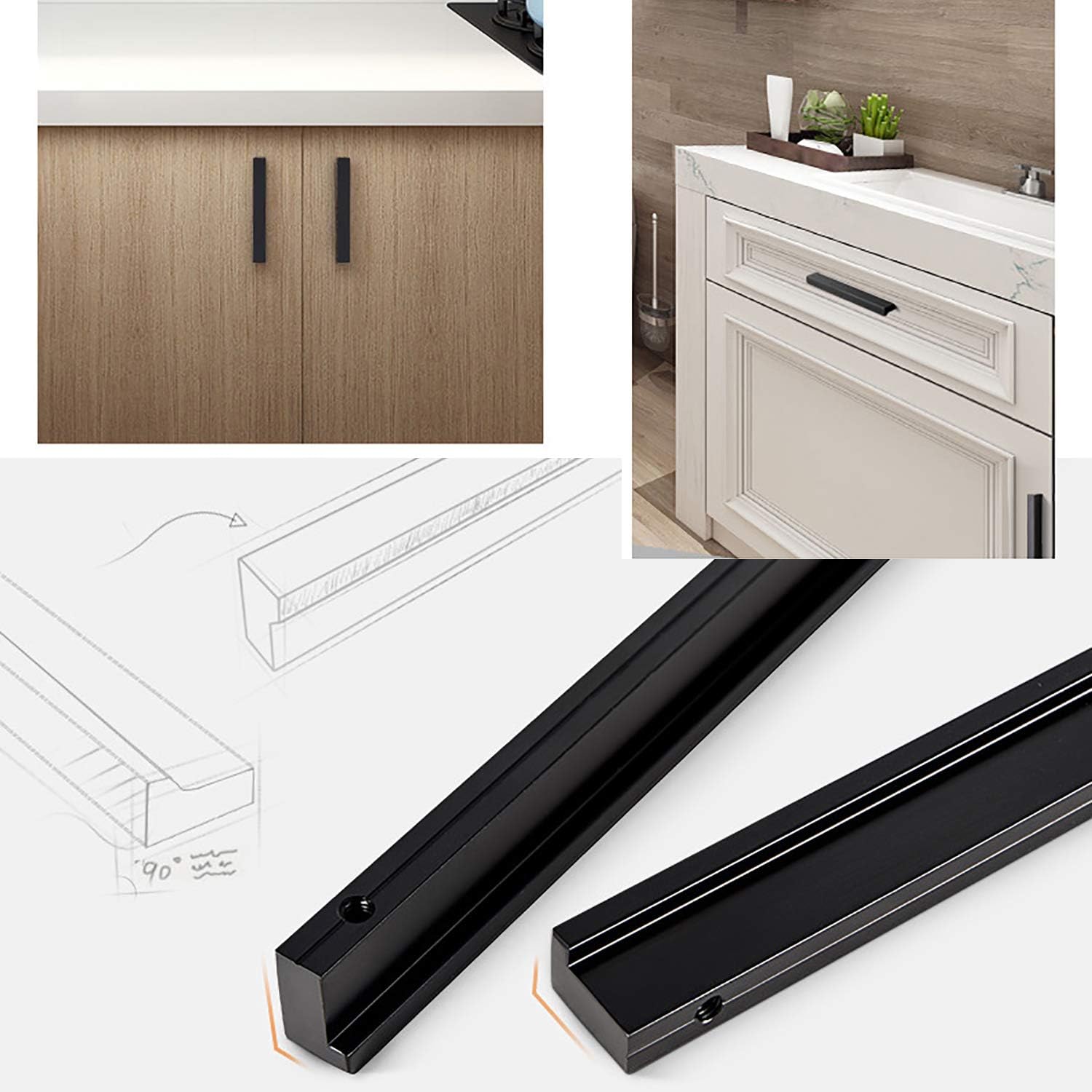 Qrity 10 Units L 90° Kitchen Cupboard Cabinet Door Handle, Aluminium Furniture Handles, Hole Spacing 96mm Kitchen Drawer Hardware Pulls - Image 3