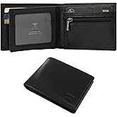 TOPFORGES Mens Wallet Genuine Leather RFID Wallet for Men Slim Bifold Minimalist with Zipper Coin Pouch 2 ID Windows Fits Front Pocket Black