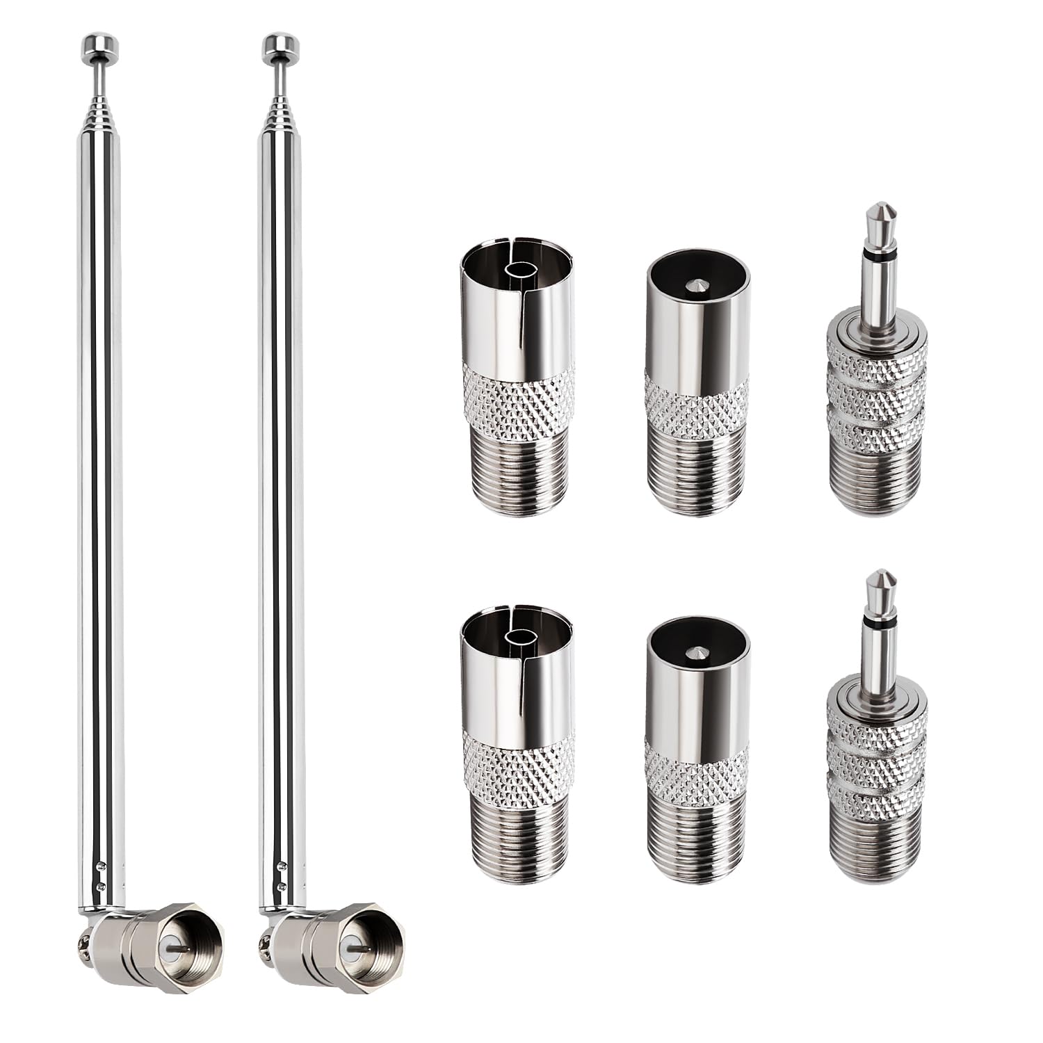 VooGenzek 2 PCS 75cm 7-Section Telescopic DAB Radio Aerial Antenna, FM Aerial Indoor Antenna 75 Ohm, F Type Male Plug Connector ​with 6 Adapters, for Table Top Radio, HiFi AV Stereo Receiver System