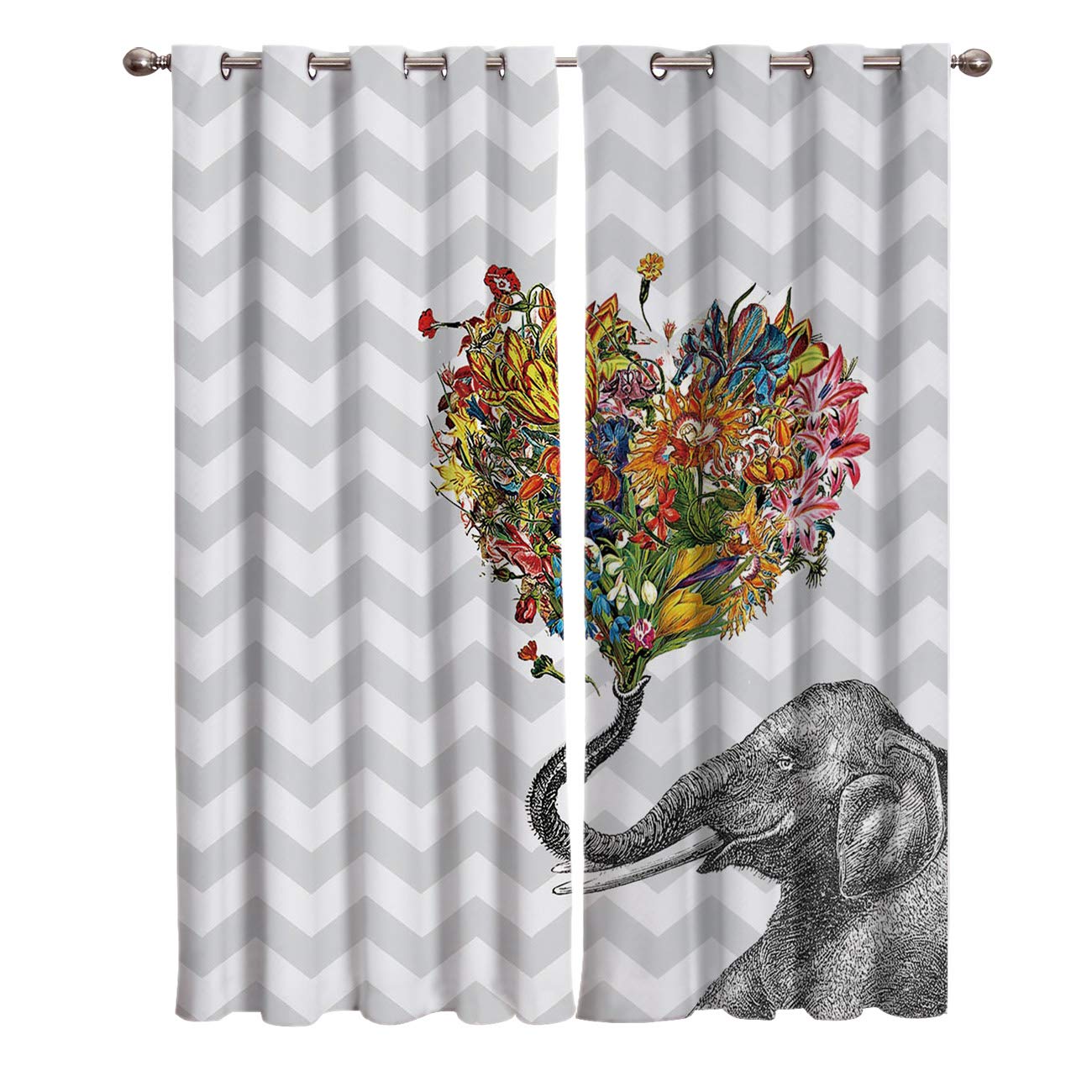 Blackout Curtains Room Darkening Window Treatments Elephant and Heart Shape Balloon Window Shades Insulated Window Curtain for Living Room Bedroom 40x84 Inch x2 Panels