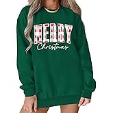 OCURHU Merry Sweatshirts for Women Oversized Crewneck Christmas Pullover Long Sleeve Xmas Holiday Outfits