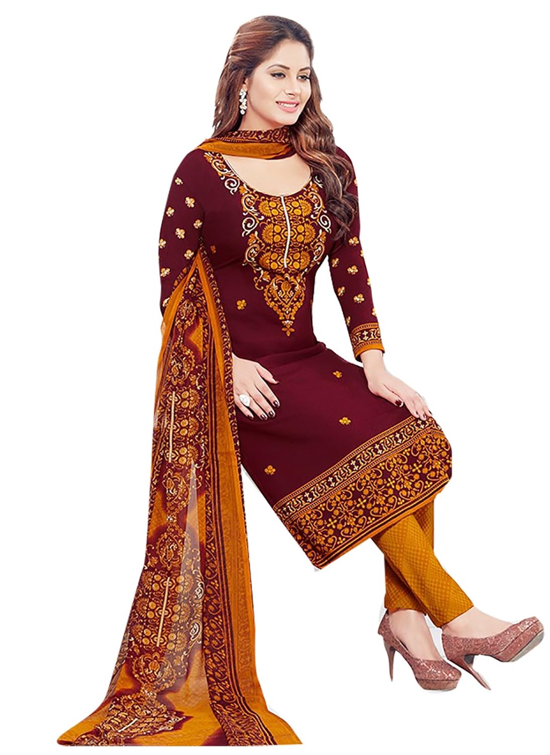 ishin women's synthetic unstitched salwar suit(darvr2155r_brown_free size)