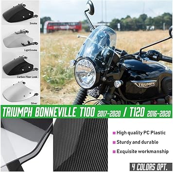 Amazon Com Motorcycle Windshield Windscreen Wind Deflectors Classic Flyscreen Fly Screen Visor Protector For 16 20 Triumph Bonneville T100 T120 Accessories 2016 2017 2018 2019 2020 Smoke Automotive