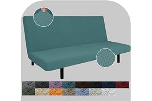 JIVINER Super Stretch Futon Cover Spandex Jacquard Futon Slip Cover Full Size Soft Armless Sofa Bed Slip Covers for Futon Mattress with Elastic Bands (Futon, Peacock Blue)