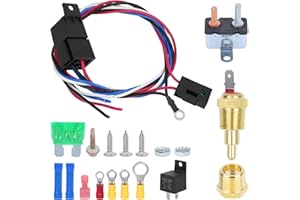 VKVXCLON Electric Fan Relay Kit Electric Fan Wiring Kit 185 Degree On 175 Thermostat Switch 40 AMP Waterproof Relay Kit 12V Cooling Radiator Fan Relay Wiring Kit Thermostat Switch Kit