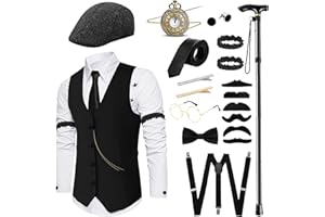 Sekepingo Elegant 18PCS Mens 1920s Gatsby Custome Outfits Vest and Hat Accessories for Roring 20's 30's Themed Party