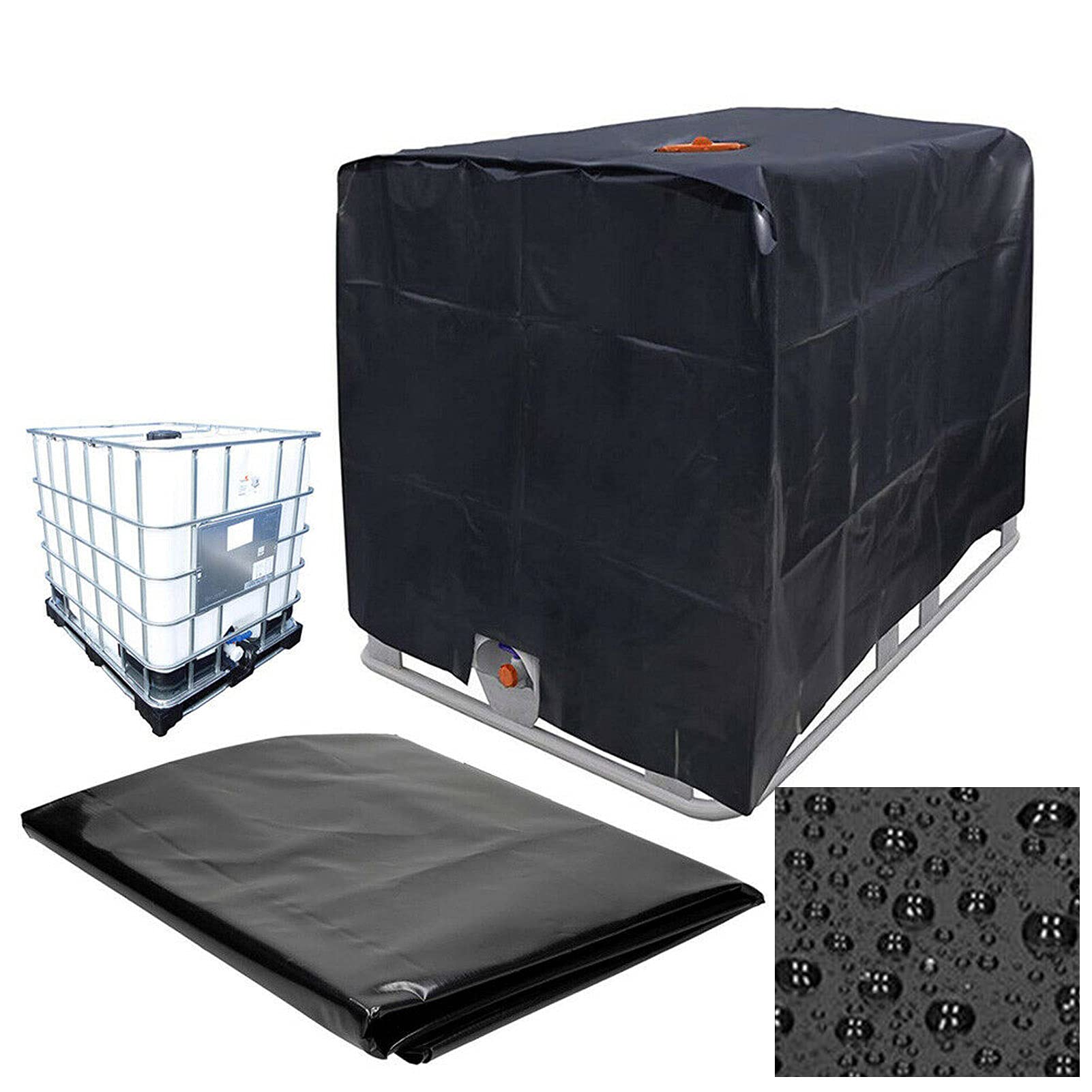 Lrxinki IBC Water Tank Cover, 210D Oxford Cloth Sun Protective Hood for Rain Water Tank, Waterproof Ton Barrel Foil Cover for 1000L IBC Container, 120X100X116cm