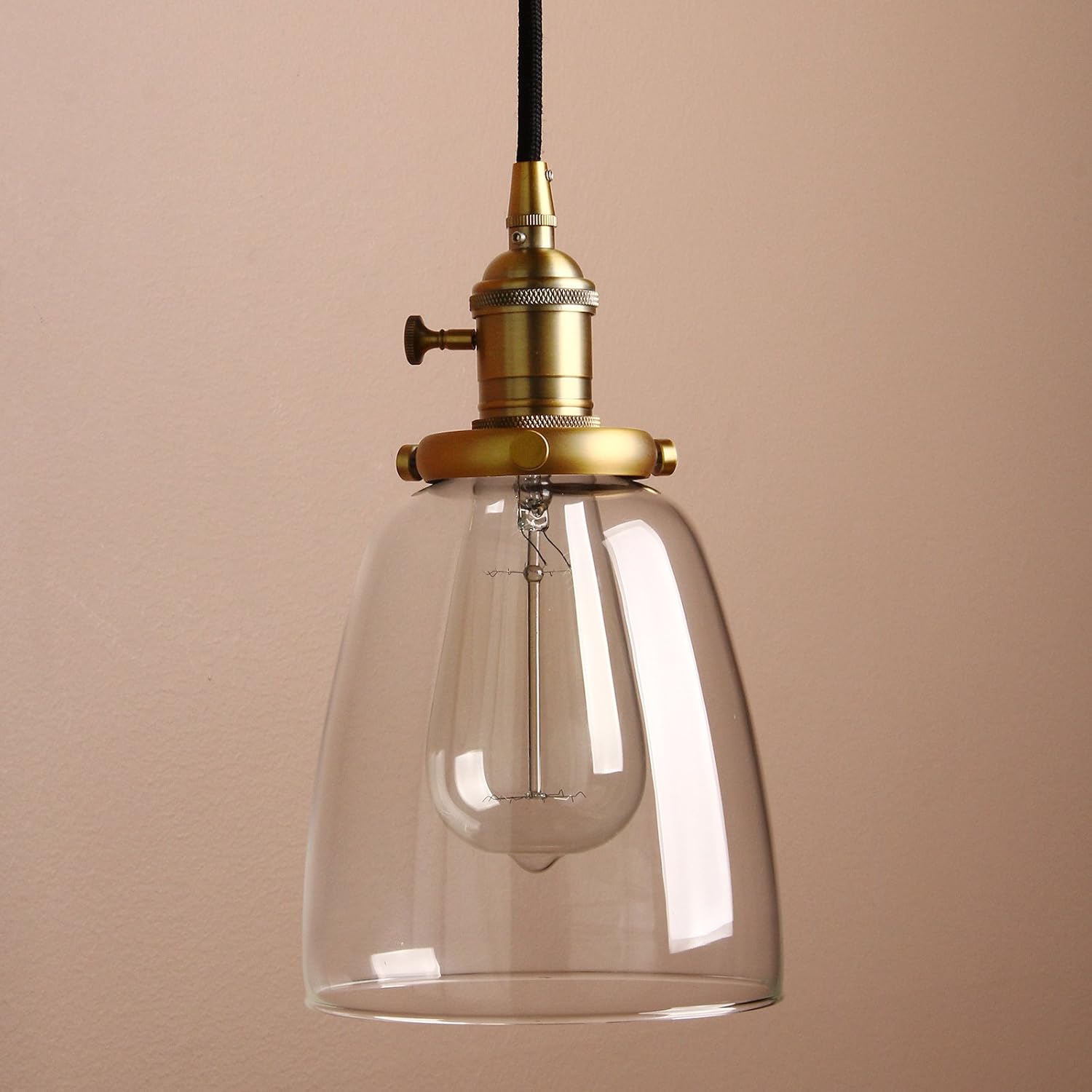 PathsOn Industrial Vintage Modern Edison Hanging Pendant Ceiling Light Fixture Loft Bar Kitchen Chandelier Decorative Lighting with Bell Clear Glass Light Shade E27 (Antique) - Image 3
