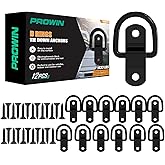Prowin 12 Pack 1/4" D-Ring Tie Down Anchors with 24 Bolts, Heavy Duty Stainless Steel Trailer Bracket Mounting Plates for Truck Bed, Cargo, SUV, Boat, Motorcycle, Camper, Lashing Straps