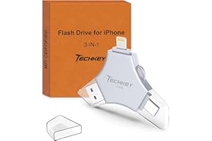 TECHKEY MFi Certified USB 3.0 Flash Drive 128GB for iPhone, 3in1 External Memory Photo Keeper Storage Stick for Picture/Video/Data Saver/Backup, High Speed Thumb/Jump/Hard Drives for iPhone/iPad/Android/PC