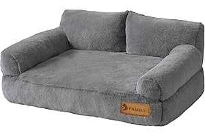 FAMIDGE Cat Couch Bed - Cat Bed for Indoor Cats, Calming Pet Sofa Puppy Sleeping Bed with Removable Washable Cover, Cute Dog Couch and Kitty Lounge Chair for 20lbs Cats & Small Dogs(Light Grey)