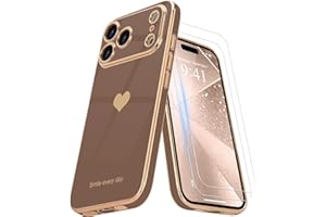 Teageo for iPhone 17 Pro Max Case with Screen Protector [2 Pack] Girl Women Cute Girly Love-Heart Luxury Gold Soft Cover Camera Protection Shockproof Phone Case for iPhone 17 Pro Max, Desert Gold