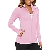 MAGCOMSEN Women's UPF 50+ Lightweight Athletic Jacket Sun Protection Full Zip Long Sleeve Shirts Hiking Outdoor Pockets