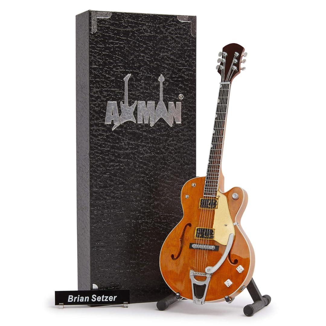Brian Setzer - Miniature Guitar Replica - Music Gifts - Handmade Ornamental 1/4 Scale - Includes a Display Box, Name Tag and Miniature Guitar Stand