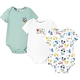 Disney Stitch Princess Marvel 3 Packs Baby Viscose Made from Bamboo Button Dwon Bodysuit for Newborn Infant