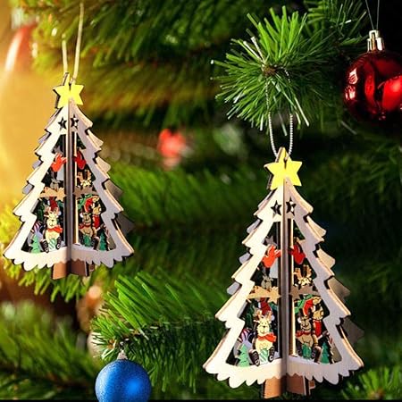 Albero Di Natale Con Fotografie Appese.Rensho Decorazioni Natalizie In Legno 3d Albero Di Natale Abbellimenti Con Pendenti Appesi Decorazioni Per Bagattelle Con Decorazioni Per Feste A Casa Amazon It Casa E Cucina