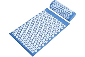 Fitvids Acupressure Mat and Pillow Set for Back/Neck Pain, Acupuncture Products to Relieve Muscle Fatigue, Improve Insomnia for Sedentary People, Acupuncture Eases Stress, Massage Mat, Blue