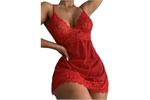 GENERIC Women Sexy Lingerie Set Floral Lace Cover Up Slip With Thong Naughty Teddy Babydoll Plus Size Nightdress Nightie Suit 2 PC