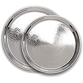 Hammered Stainless Steel Trays – Round Silver Serving Trays - Metal Serving Tray - 2 Pc - Large Tray 15” Medium Tray 13” - Decorative Platters – by Colleta Home