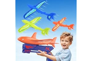 UNCANZEA 3 Pack Dreamy Ocean Foam Airplane Launcher Toys, Gliders with Fluorescent Stickers, Outdoor Flying Toys Birthday Gifts for Boys Girls 3 4 5 6 7 8 9 10 11 12 Year Old