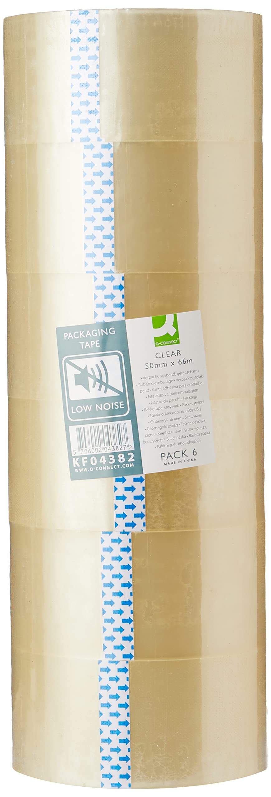 Q-Connect Low Noise Polypropylene Packaging Tape 50mmx66m Clear (Pack of 6)