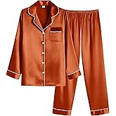 Ekouaer Women Satin Pajamas Set Classic Button Down Long Pjs Set