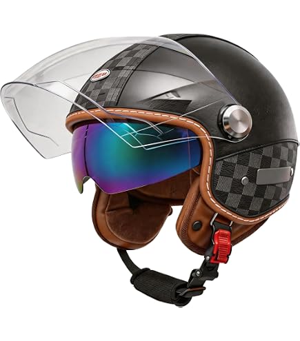 bluetooth retro motorcycle helmet with Double Visor , DOT Approved 3/4 Open Face Motorcycle Helmet, Vintage Leather Half Helmet for Scooter Moped Cruiser ATV(Black,Small) : Automotive Size:7134 Super 70s Sports on and motorcycles Rainbow trout Fly