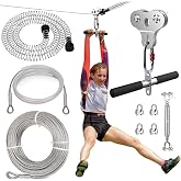 Fologtoo Zip Line for Adults Outdoor with 80FT 1/4" Stainless Steel Cable | Up to 500 Lbs Zipline Kit with Zip Line Trolley with Handle, 6.5FT Spring Brake for Backyards, Outdoor Playground Equipment
