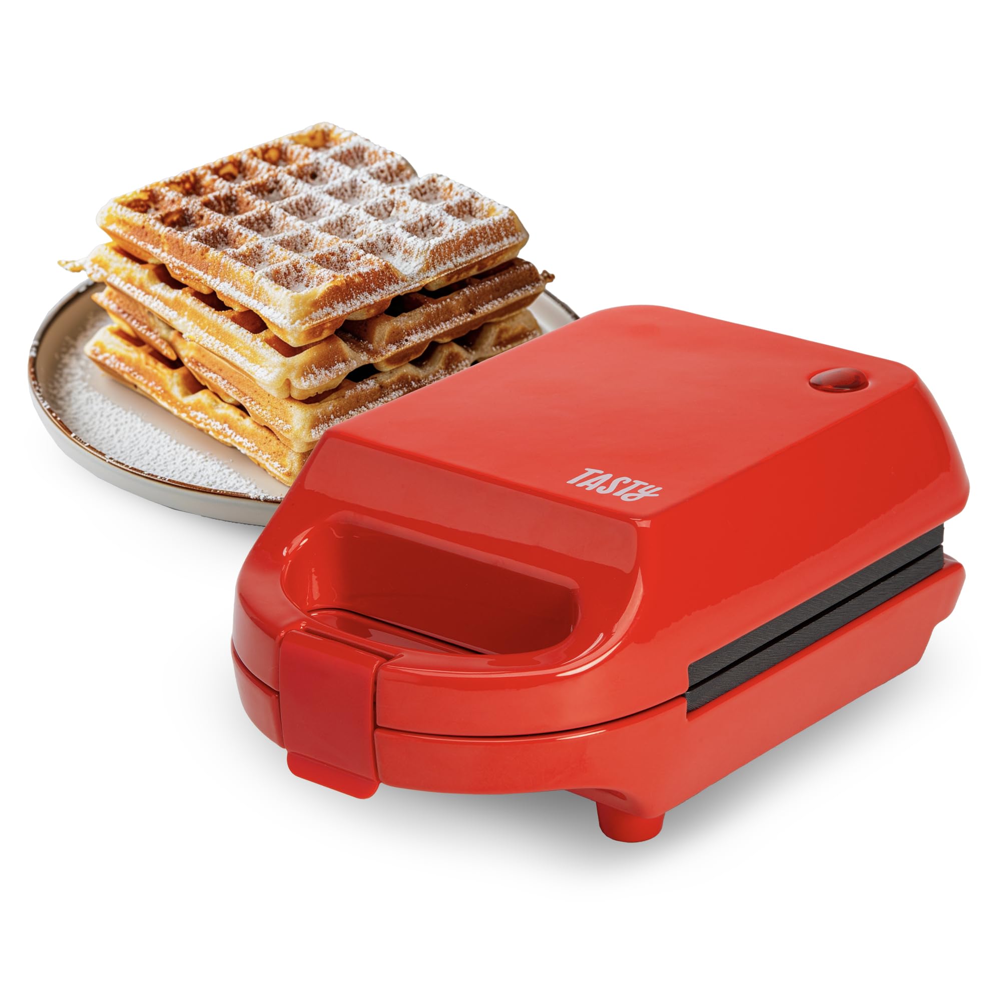 Photo 1 of Tasty Mini Nonstick Waffle Maker, Perfect for Individual Waffles, Hash Browns, Brownies and more, Quick Results, Easy Clean Up, 600W, Red