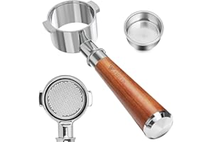 YMWVH 51mm Bottomless Portafilter 2 Ears for Delonghi Stilosa ECP3420/EC155/BCO430/EC260,Stainless Steel Filter Basket and Walnut Handle