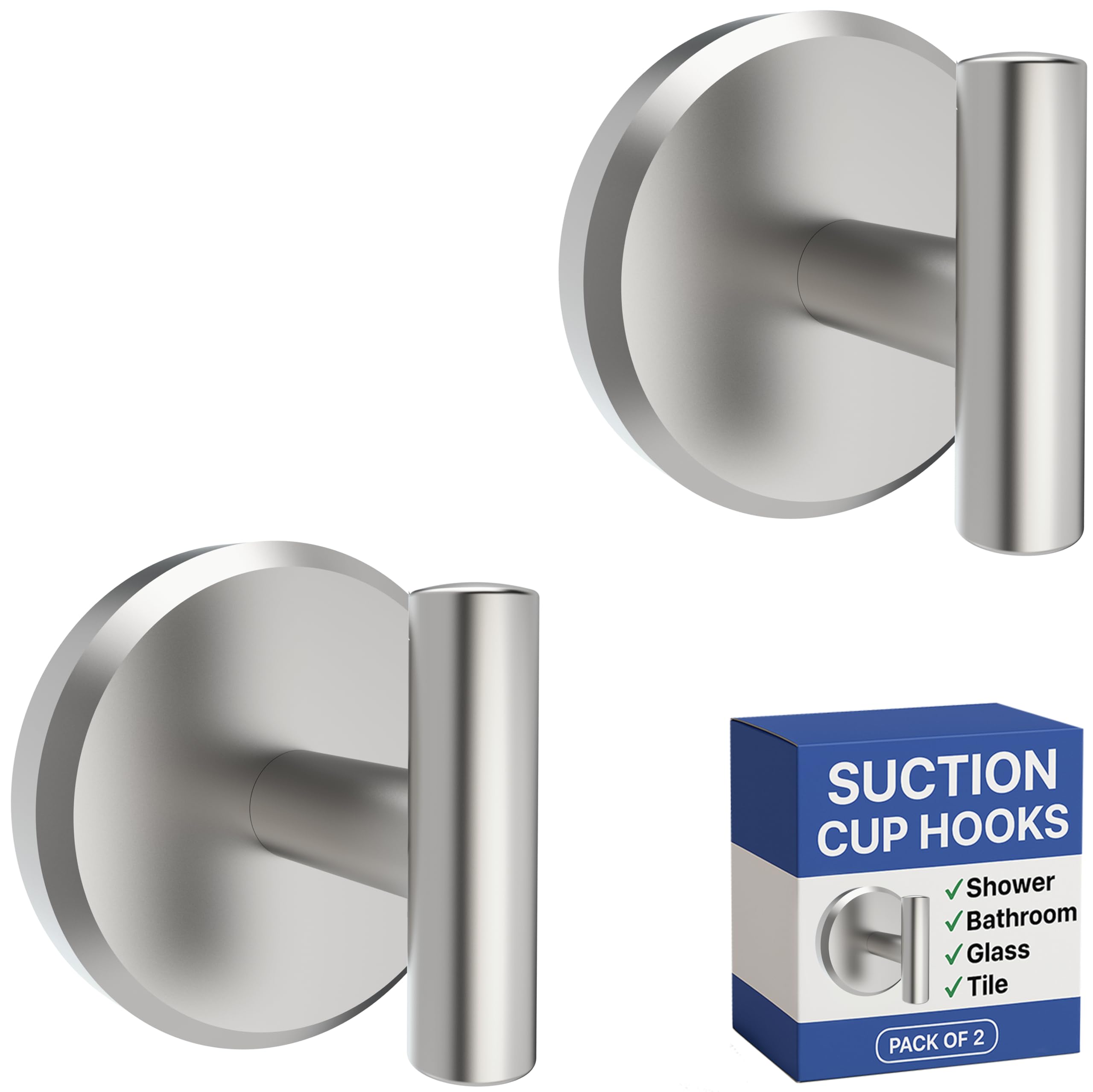 Photo 1 of HOME SO Suction Cup Hooks T Shape (2 or 4 Pack) (Brushed Nickel, 2, Count)
