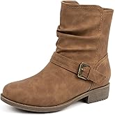 VJH confort Women's Mid Calf Boots, Comfort Buckle Slouchy Booties with Side Zipper