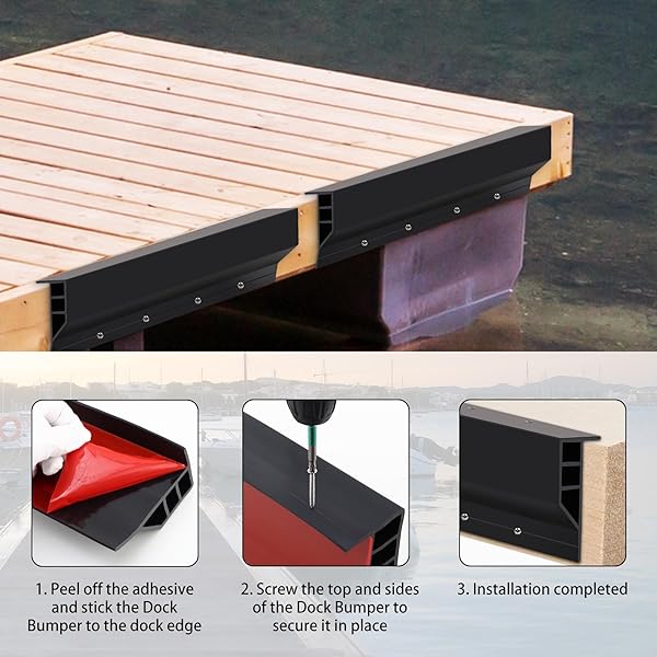 GAAHING HEAVY-DUTY BOAT DOCK SIDE BUMPER, FULL FACE DOCK EDGING GUARD FOR PILING AND PIER PROTECTION, INCLUDES MOUNTING SCREWS AND ADHESIVE (BLACK, 10PCS X 19.7″)