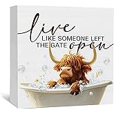 Nitelat Highland Cow Bathroom Decor Signs - Farmhouse Live Like Someone Left The Gate Open Signs, Farm Animal Office Bedroom Decor,Highland Cow Gifts For Women