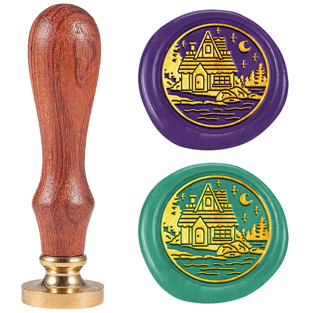 DELORIGIN Riverside Room Wax Seal Stamp Removable 1" Brass Sealing Wax Stamp Head with Wooden Handle Vintage Embossed Stamp for Envelope Card Letter Wedding Invitations Wine Gift Wrapping Decor