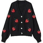 Women's Cute Strawberry Embroidered Knitted Cardigan Sweet Kawaii Button Line Y2K-Line