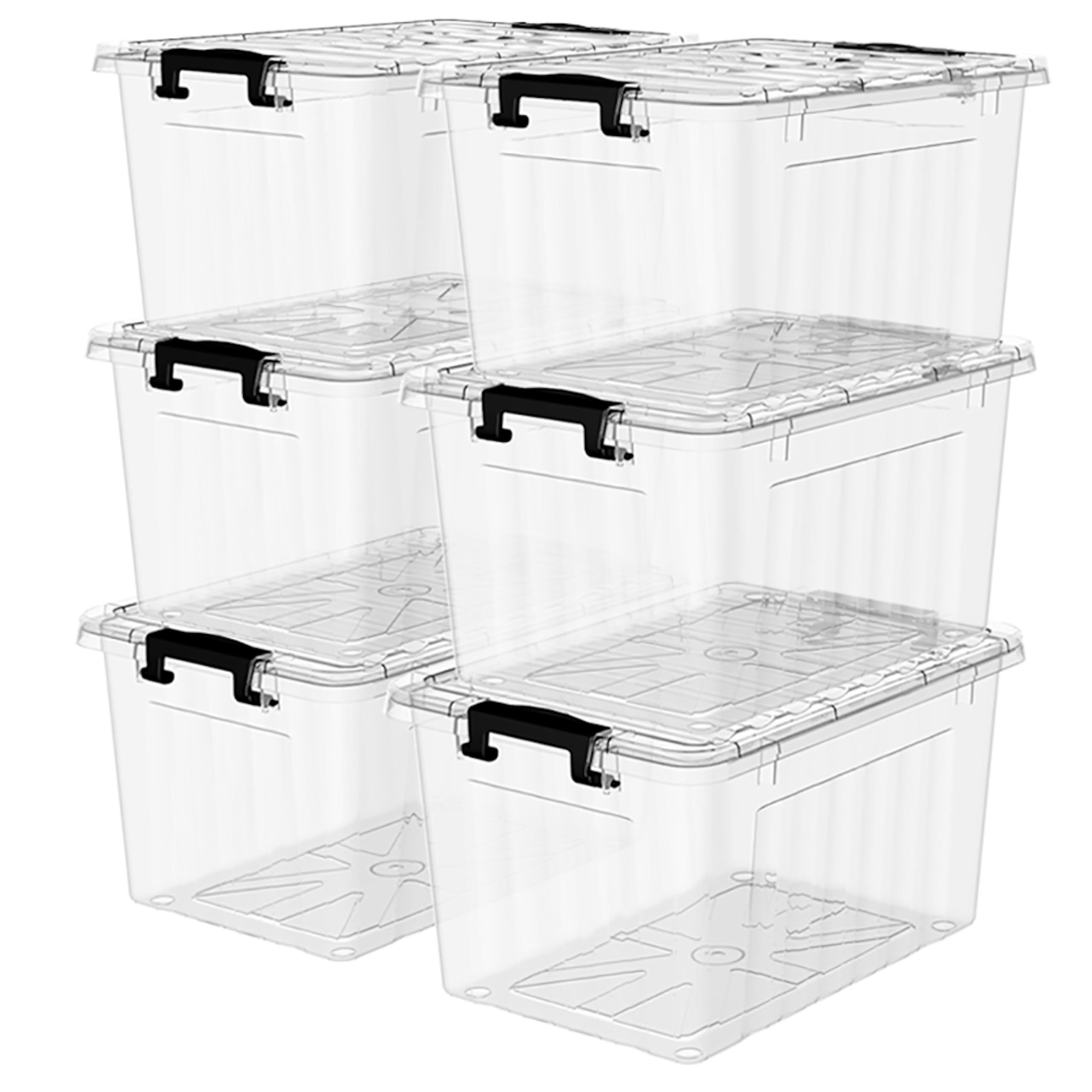 Photo 1 of Cetomo Plastic Storage Bin Box Stackable and Nestable with Lid and Secure Latching Buckles, Clear, 18Qt x 6, Pack of 6