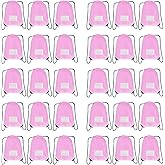 JohahaTim Drawstring Backpack Bulk 30 Packs Draw String Bags for Gym Sports Trip Pedestrianism Cinch Sack DIY for Women Men with Memo Card (pink)