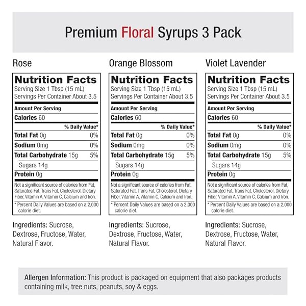 AMORETTI PREMIUM FLORAL SYRUPS 1.69 FL OZ (PACK OF 3) (ROSE, VIOLET LAVENDER, ORANGE BLOSSOM)