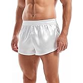 AMY COULEE Mens Satin Shorts Silk Boxers Sexy Split Side Lounge Shorts 3 Inch Pajama Bottoms
