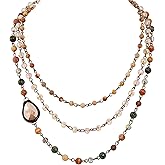 MINACHI Boho Multi Layer Necklace with Green Stone Beads, Handmade Beaded Chain Necklace, Vintage Hippie Jewelry for Women