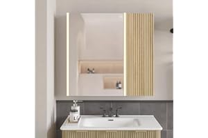 BONITURE Lighted Bathroom Medicine Cabinet with Mirror，30 x 28 Inch Wall-Mounted Bathroom Wall Cabinet with Storage, LED Ligh