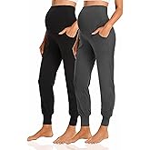V VOCNI Women's Maternity Pants Maternity Activewear Jogger Track Cuff Sweatpants Over The Belly Stretchy Pregnancy Pants