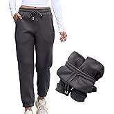 Ainangua Fleece Lined Sweatpants Women High Waisted Baggy Pants Warm Athletic Cargo Joggers with Pockets