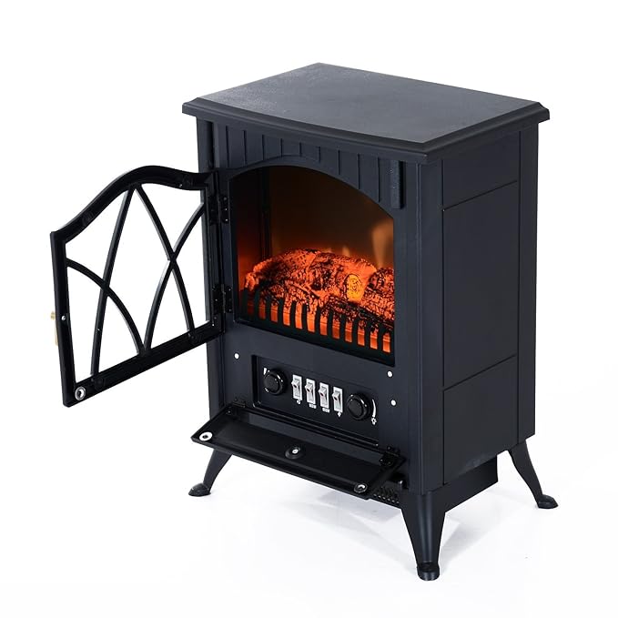 HomCom Chimenea Eléctrica Móvil Tipo Estufa de Pie 900W/1800W - Color